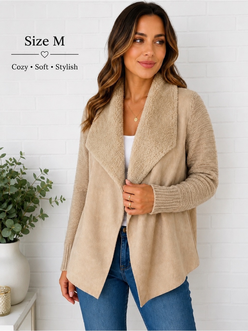 German Brand Beige Waterfall Knit Jacket Cardigan Size M